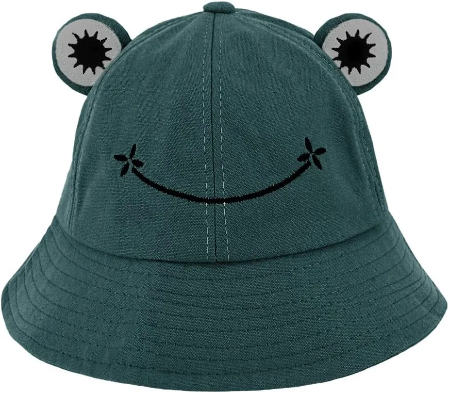 Haoohu Adults Frog Cotton Bucket Cap - Fisherman Beach Festival Sun Hat for Dress up Party