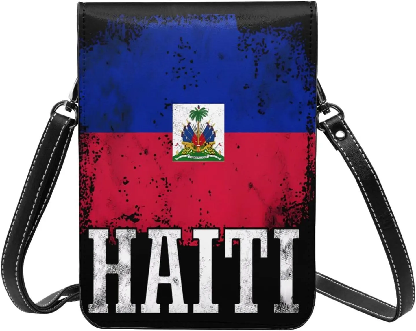 Happy Haitian Flag Day 1804 Leather Crossbody Phone Purse for Women Cute Wallet Bags Lightweight Mini Sling Bag