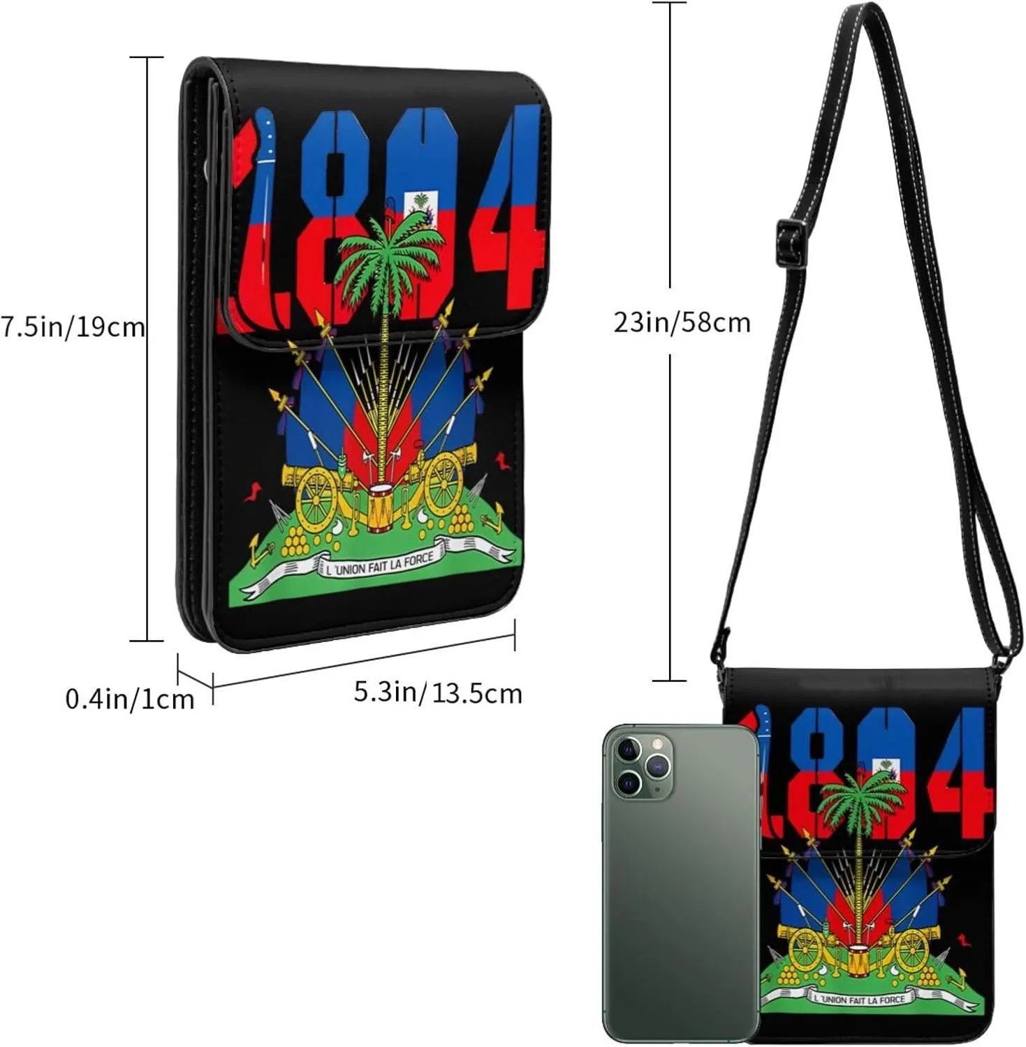 Happy Haitian Flag Day 1804 Leather Crossbody Phone Purse for Women Cute Wallet Bags Lightweight Mini Sling Bag