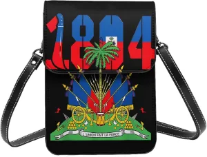 Happy Haitian Flag Day 1804 Leather Crossbody Phone Purse for Women Cute Wallet Bags Lightweight Mini Sling Bag