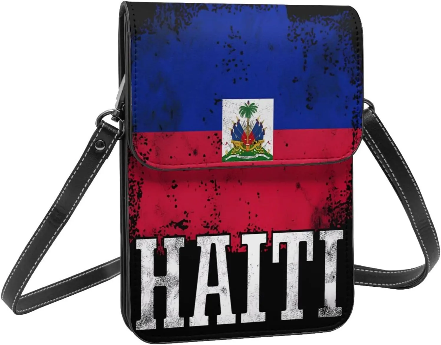 Happy Haitian Flag Day 1804 Leather Crossbody Phone Purse for Women Cute Wallet Bags Lightweight Mini Sling Bag