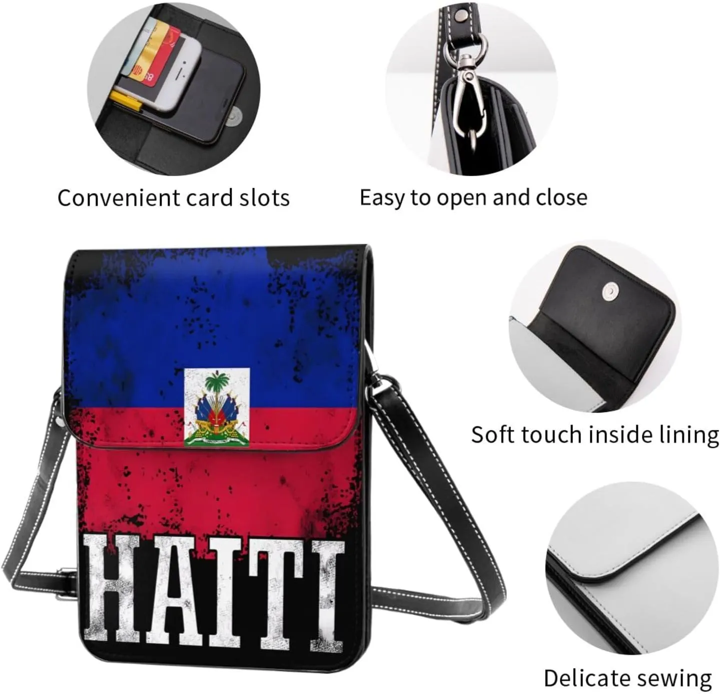 Happy Haitian Flag Day 1804 Leather Crossbody Phone Purse for Women Cute Wallet Bags Lightweight Mini Sling Bag