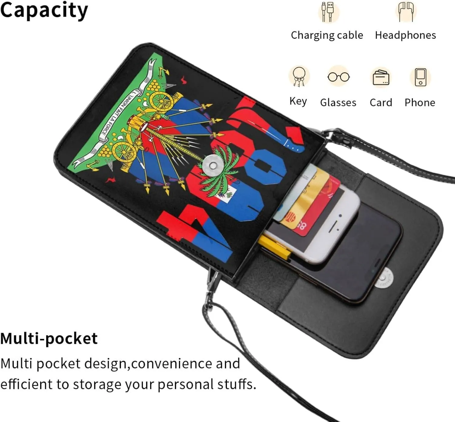 Happy Haitian Flag Day 1804 Leather Crossbody Phone Purse for Women Cute Wallet Bags Lightweight Mini Sling Bag