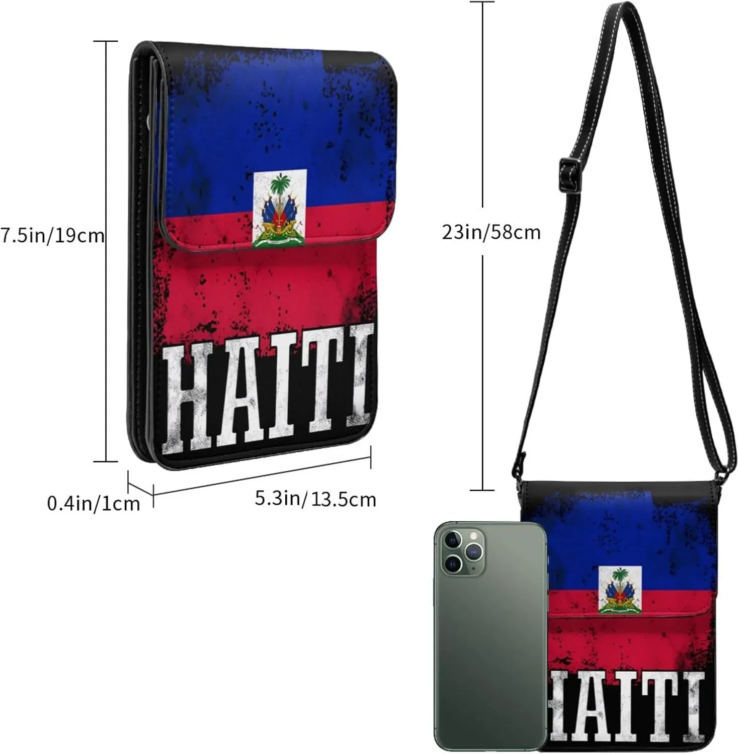Happy Haitian Flag Day 1804 Leather Crossbody Phone Purse for Women Cute Wallet Bags Lightweight Mini Sling Bag