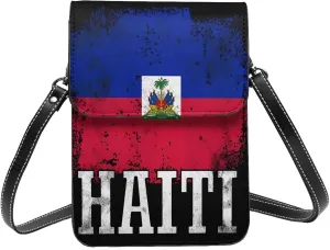 Happy Haitian Flag Day 1804 Leather Crossbody Phone Purse for Women Cute Wallet Bags Lightweight Mini Sling Bag