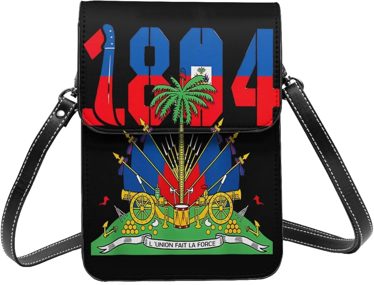 Happy Haitian Flag Day 1804 Leather Crossbody Phone Purse for Women Cute Wallet Bags Lightweight Mini Sling Bag