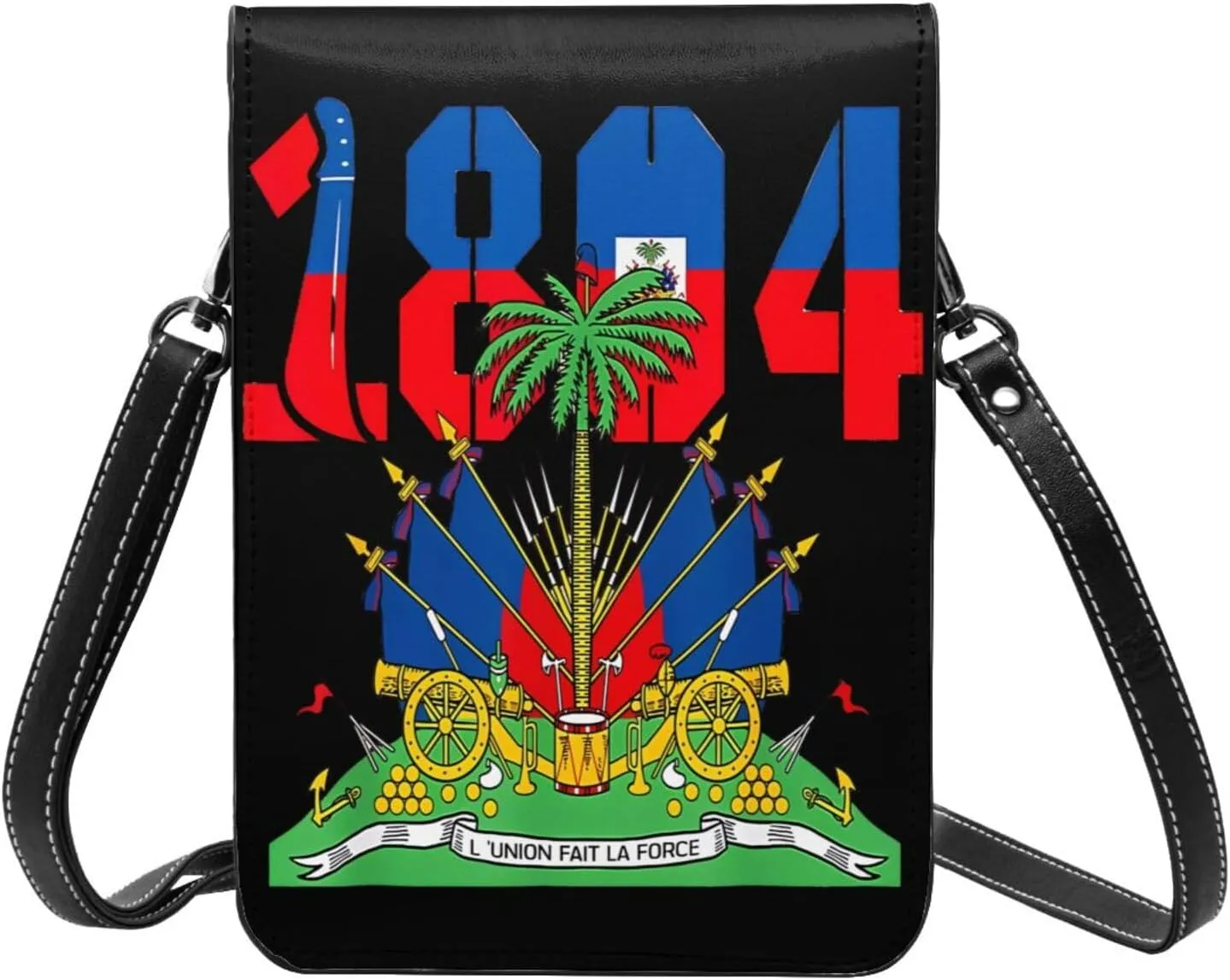 Happy Haitian Flag Day 1804 Leather Crossbody Phone Purse for Women Cute Wallet Bags Lightweight Mini Sling Bag