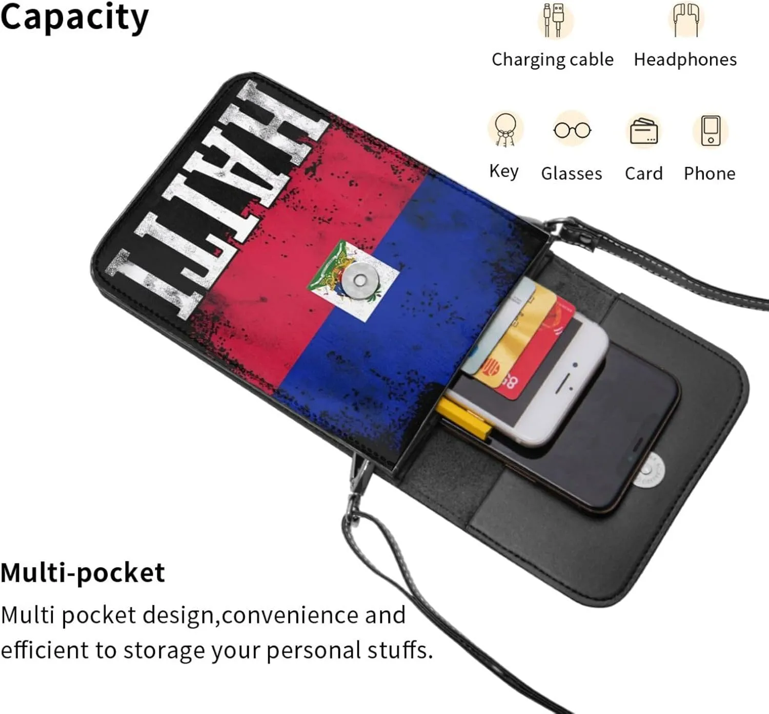 Happy Haitian Flag Day 1804 Leather Crossbody Phone Purse for Women Cute Wallet Bags Lightweight Mini Sling Bag