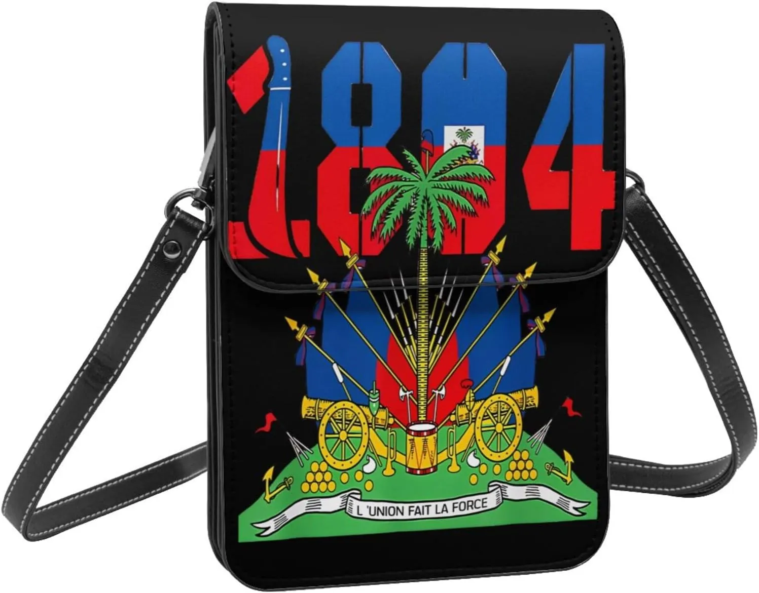 Happy Haitian Flag Day 1804 Leather Crossbody Phone Purse for Women Cute Wallet Bags Lightweight Mini Sling Bag