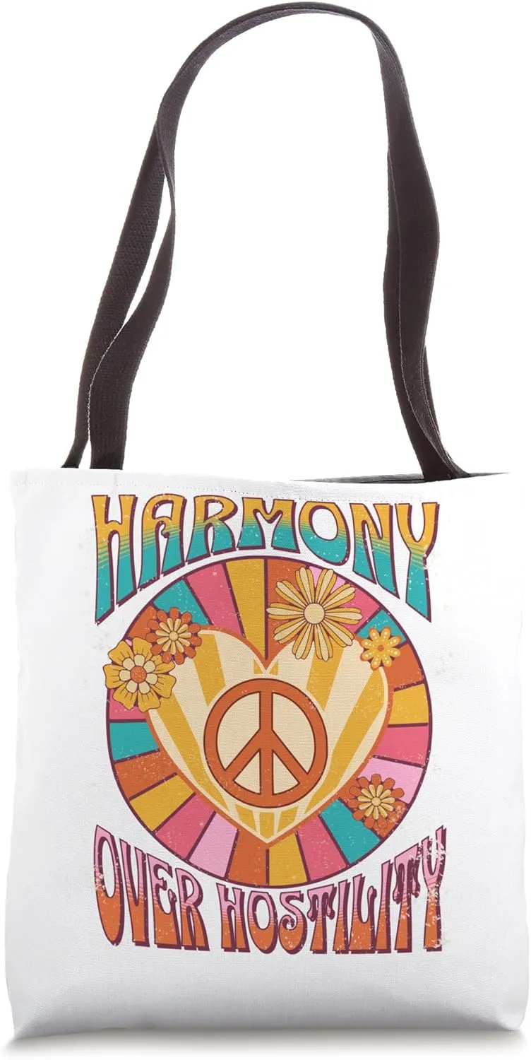 Harmony over Hostility Flowers Hearts Pastel Tote Bag
