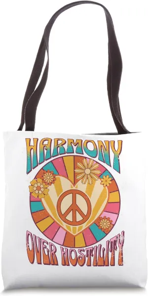 Harmony over Hostility Flowers Hearts Pastel Tote Bag
