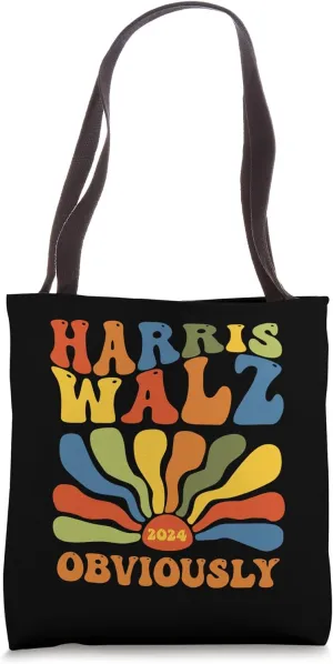 Harris Walz Obviously for President Boho Aesthetic Groovy Tote Bag