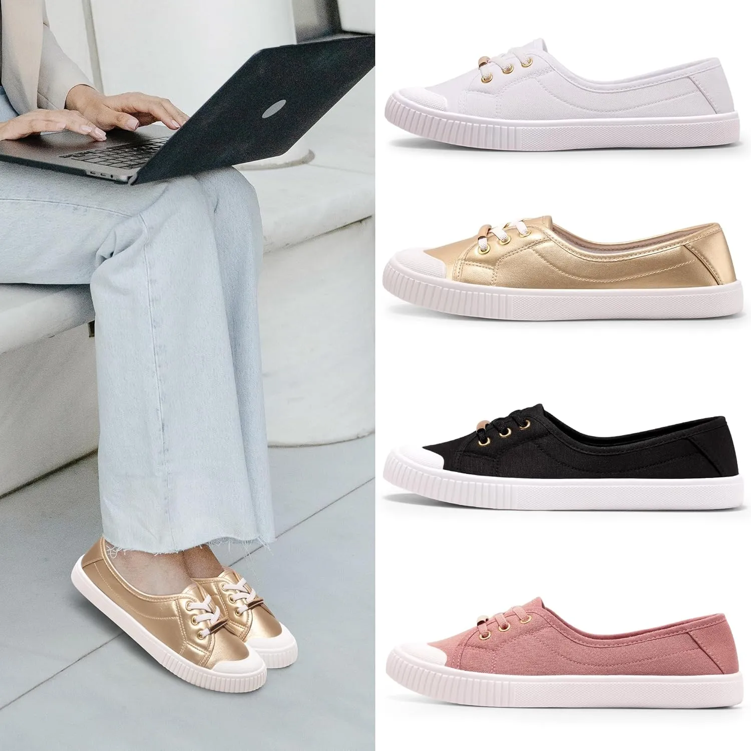 Harvest Land Womens Canvas Low Top Sneakers Slip on Shoes for Women Fashion Walking Sneakers
