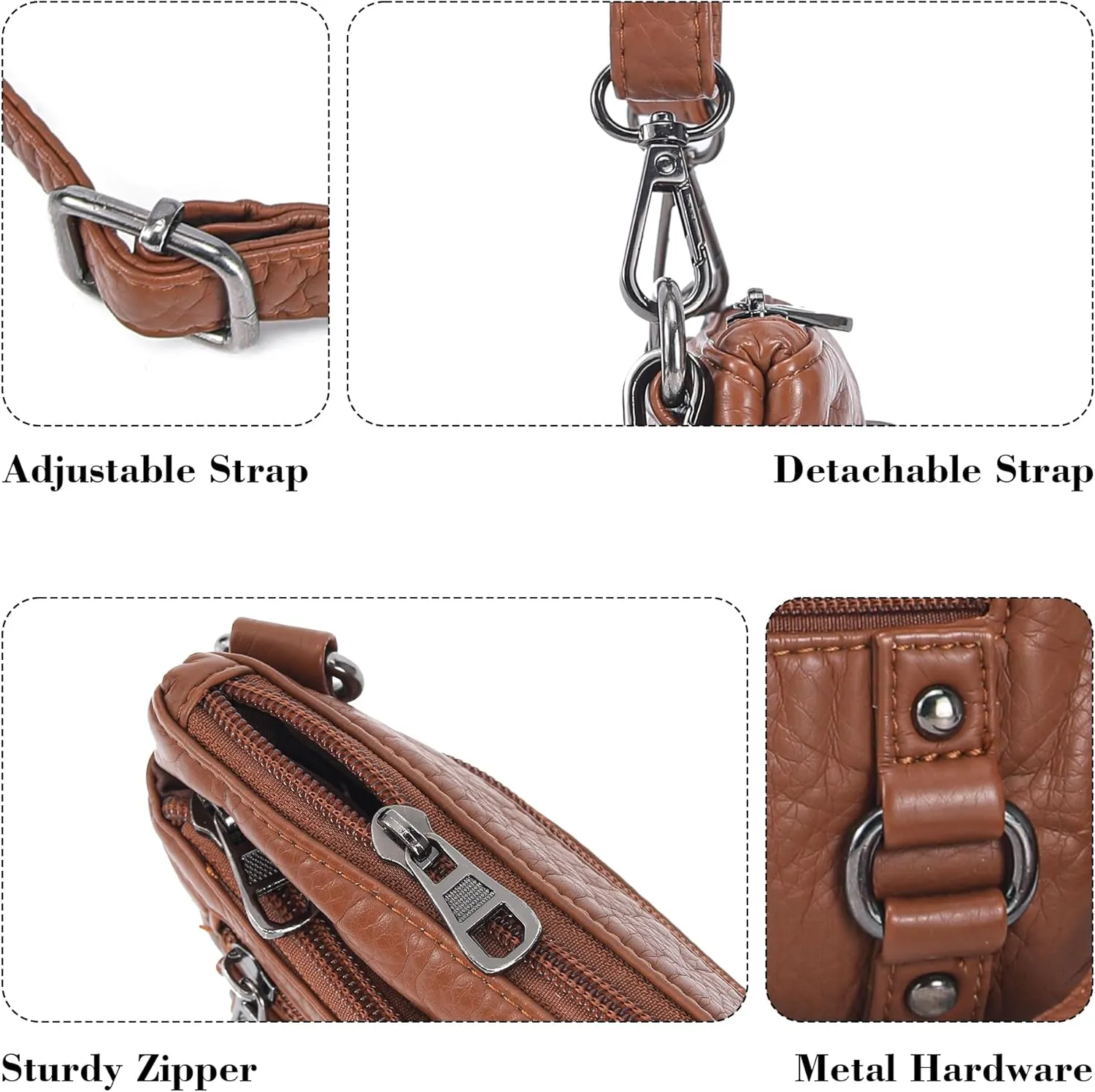 Haytijoe Triple Zip Crossbody Purses Small Crossbody Bags for Women Travel Cell Phone Purse Soft Leather Shoulder Handbags