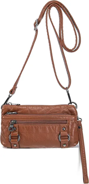 Haytijoe Triple Zip Crossbody Purses Small Crossbody Bags for Women Travel Cell Phone Purse Soft Leather Shoulder Handbags