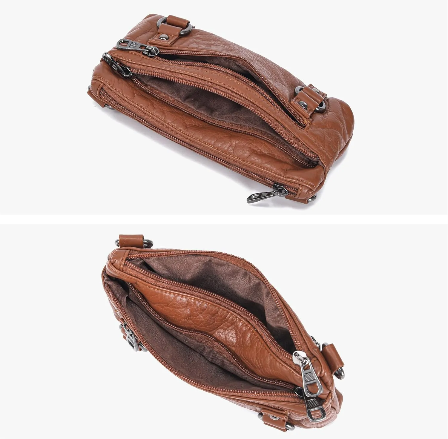 Haytijoe Triple Zip Crossbody Purses Small Crossbody Bags for Women Travel Cell Phone Purse Soft Leather Shoulder Handbags