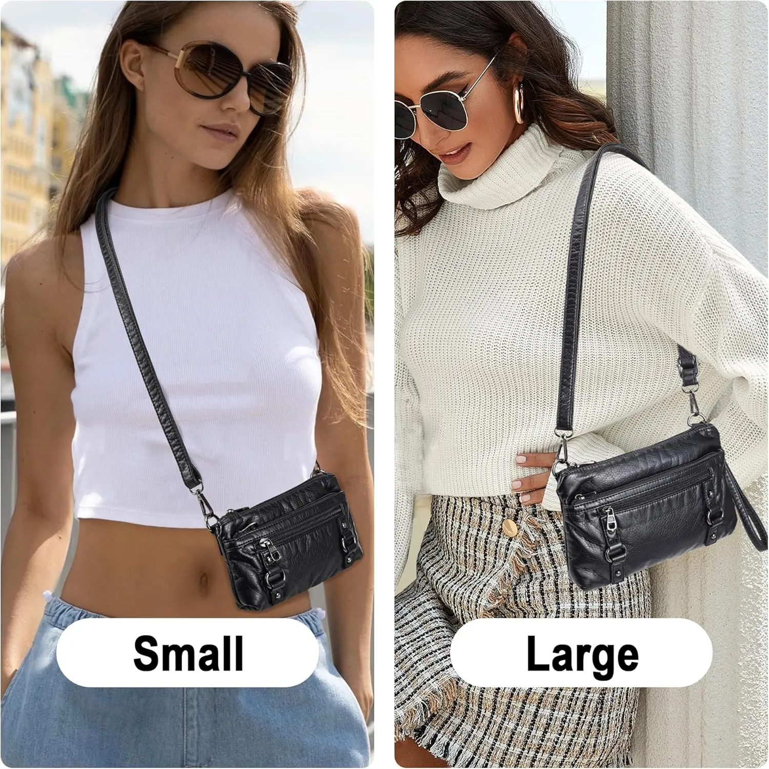 Haytijoe Triple Zip Crossbody Purses Small Crossbody Bags for Women Travel Cell Phone Purse Soft Leather Shoulder Handbags