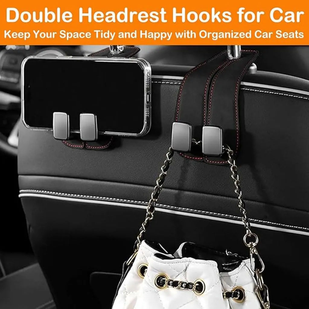 Headrest Hooks Car for Ford Equator 2021 2022 2023 2024 2025, Back Seat Headrest Hooks Leather Storage Organizer Interior Car Accessorie,2pcs Red