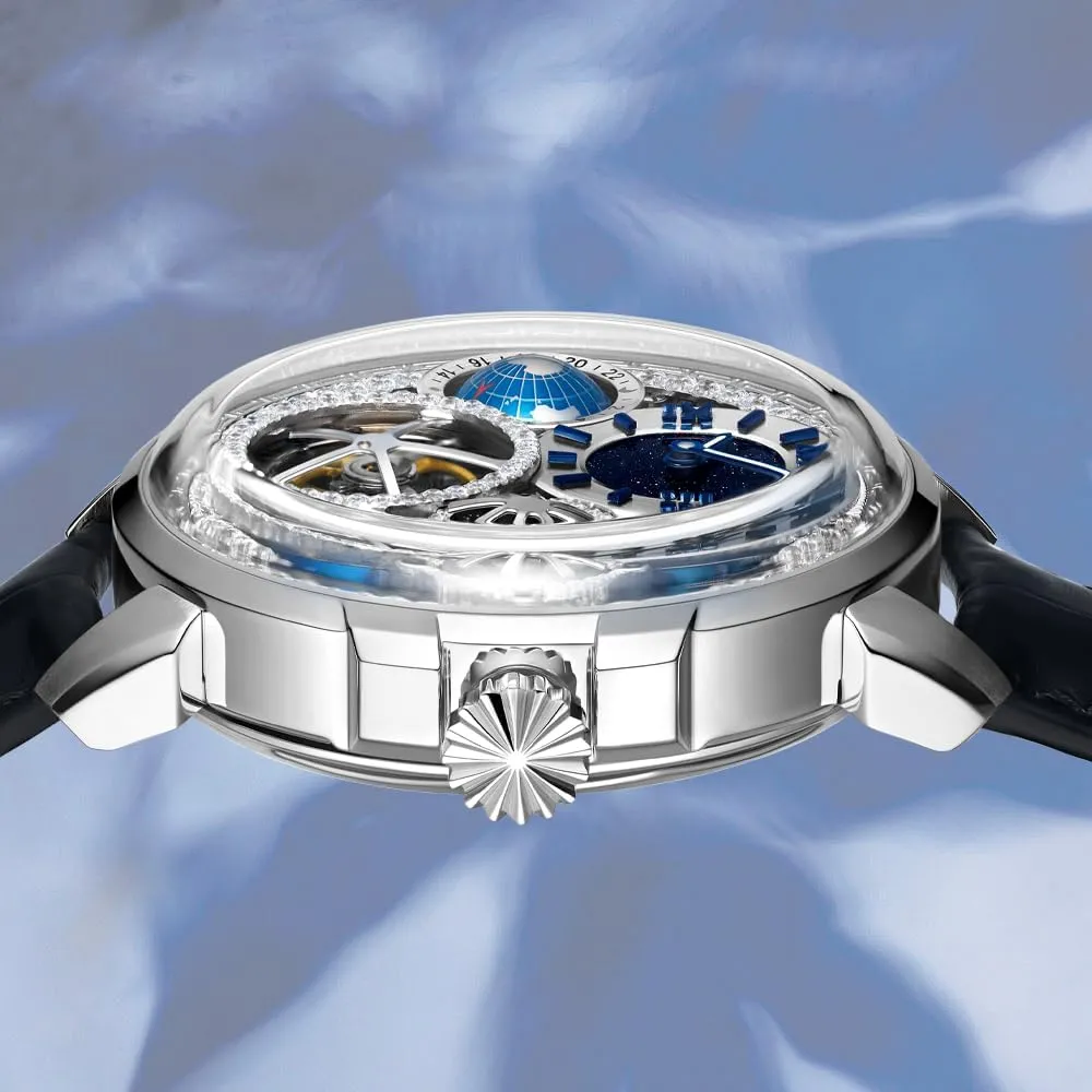 HEMUDU Crystal Watches Hand-Wind Genuine Flying Tourbillon Luxury Mechanical Watch Brilliant Diamonds 3D Dial for Men Women