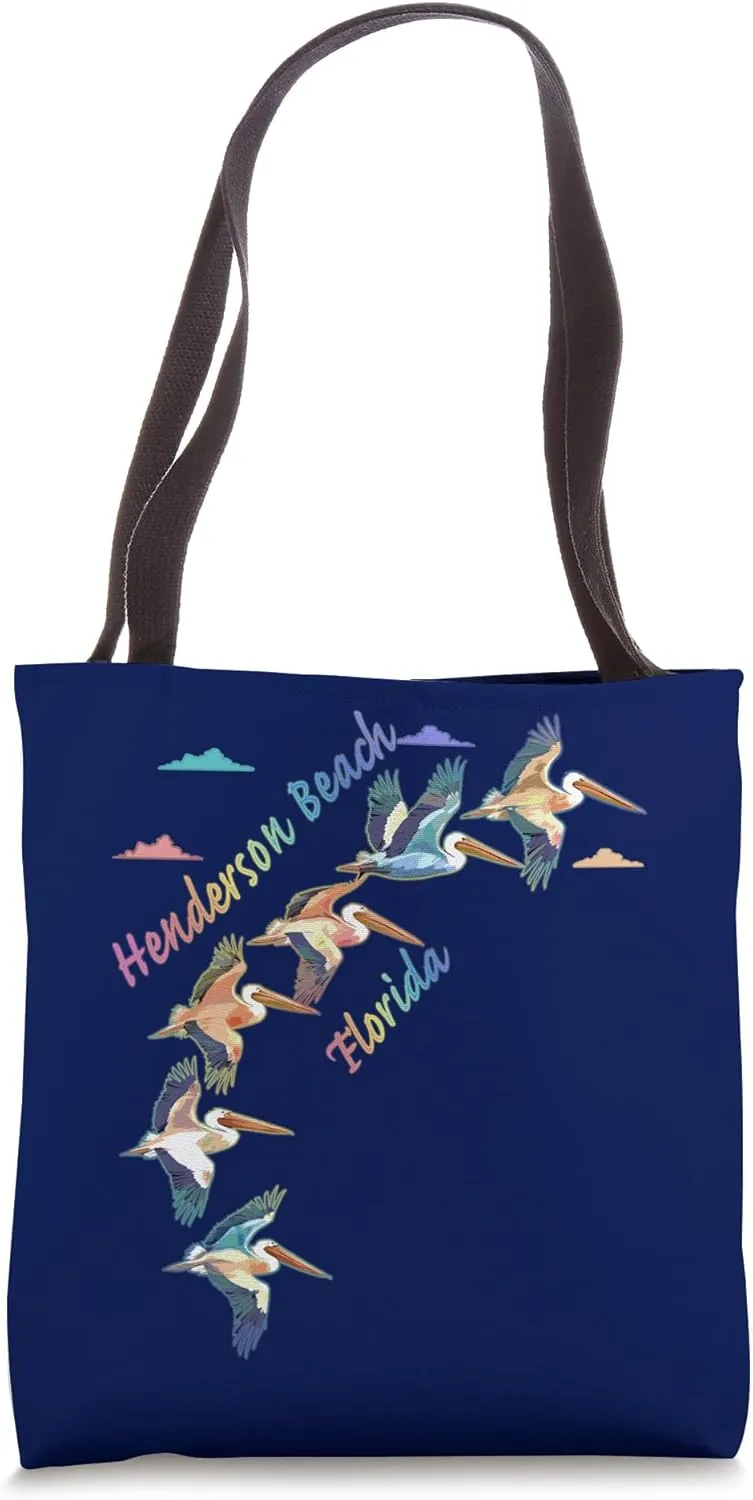 Henderson Beach Florida Colorful Tie-Dye Pelican Lover Tote Bag
