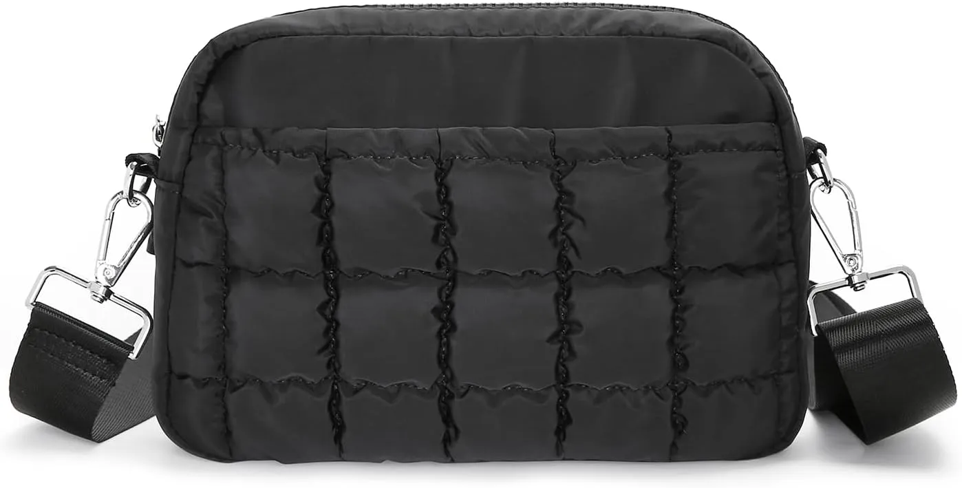 Herald Small Puffer Crossbody Bags for Women, Lightweight Nylon Quilted Shoulder Purse Handbag with Multiple Pockets