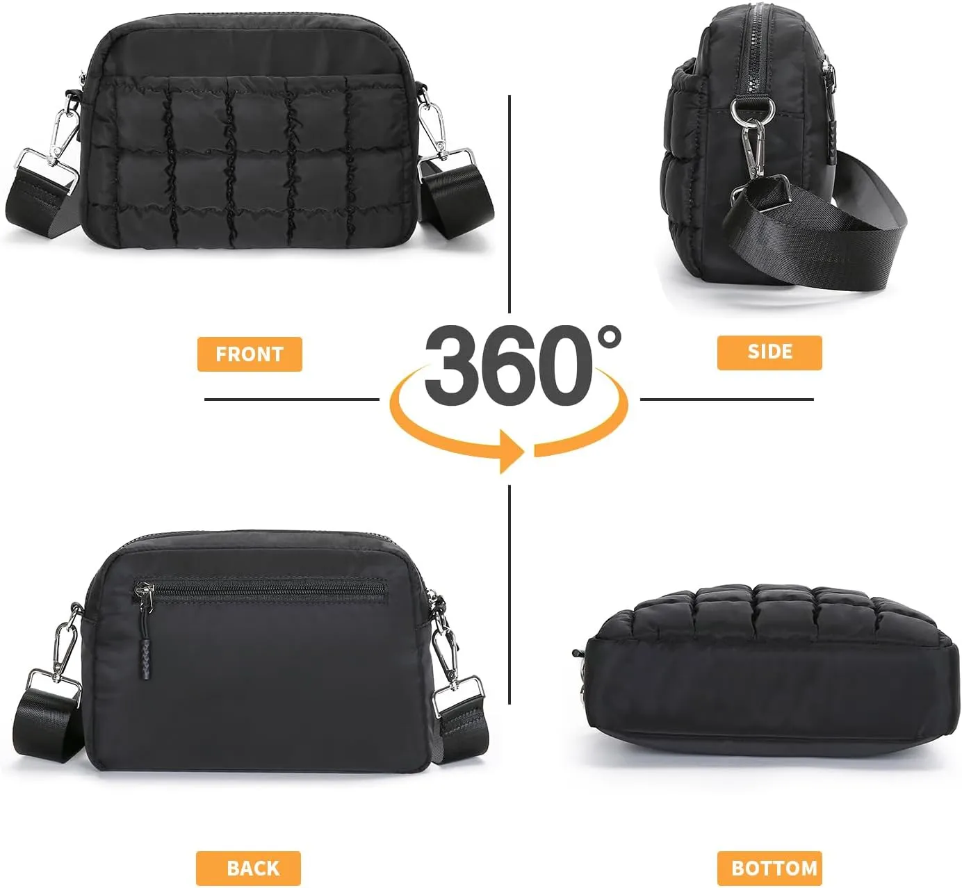 Herald Small Puffer Crossbody Bags for Women, Lightweight Nylon Quilted Shoulder Purse Handbag with Multiple Pockets