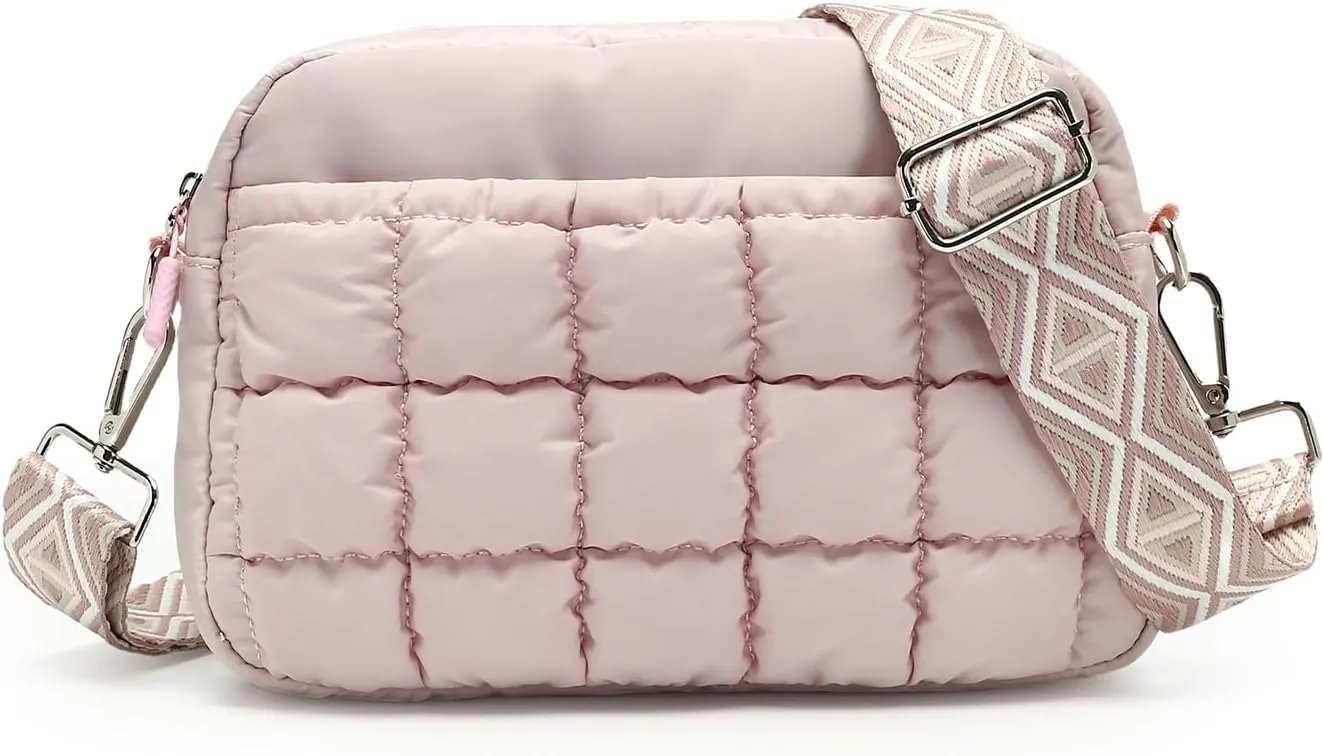 Herald Small Puffer Crossbody Bags for Women, Lightweight Nylon Quilted Shoulder Purse Handbag with Multiple Pockets