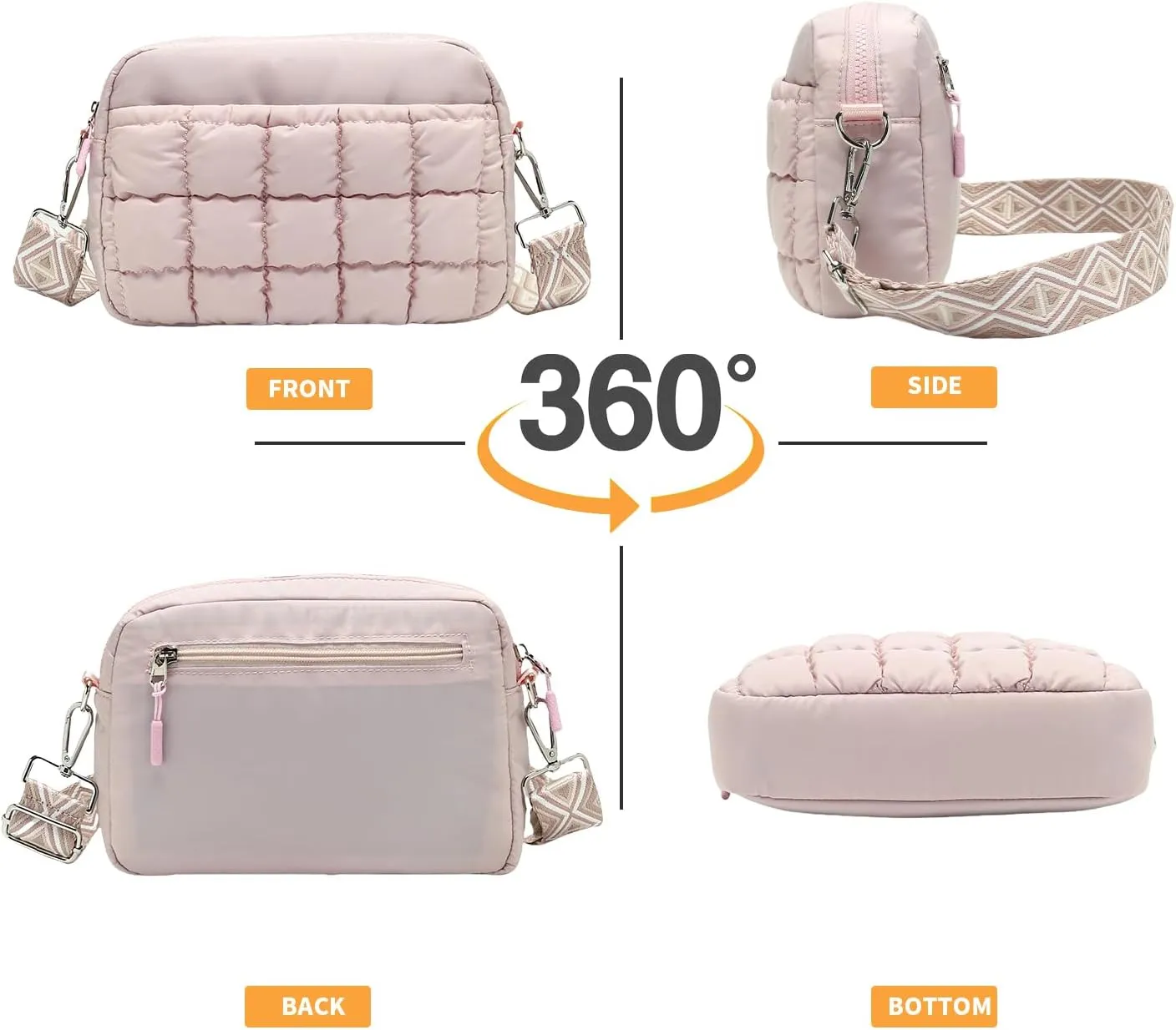 Herald Small Puffer Crossbody Bags for Women, Lightweight Nylon Quilted Shoulder Purse Handbag with Multiple Pockets