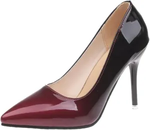 High Heels Women's Color Gradient Patent Leather Heels Stylish Light Toe Work Shoes for Spring/Summer