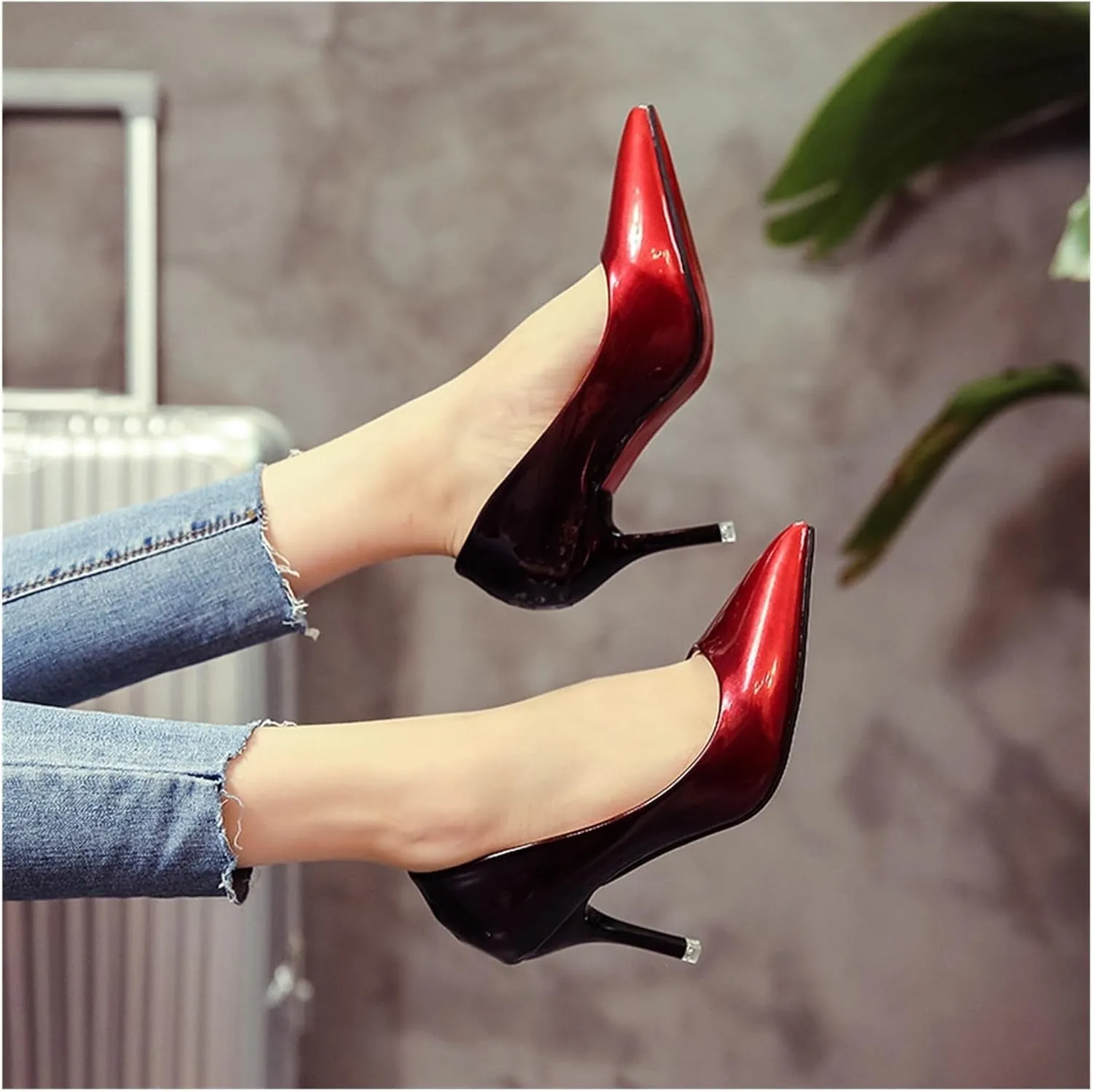 High Heels Women's Color Gradient Patent Leather Heels Stylish Light Toe Work Shoes for Spring/Summer