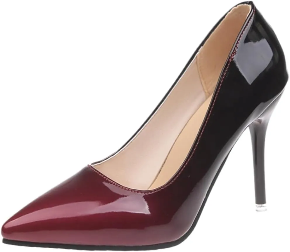 High Heels Women's Color Gradient Patent Leather Heels Stylish Light Toe Work Shoes for Spring/Summer