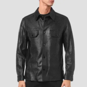 High-Quality Men’s Black Crocodile Embossed Leather Shirt