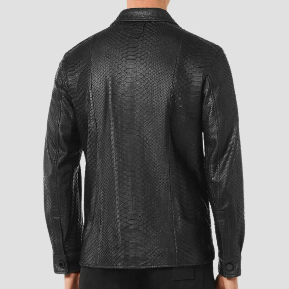 High-Quality Men’s Black Crocodile Embossed Leather Shirt