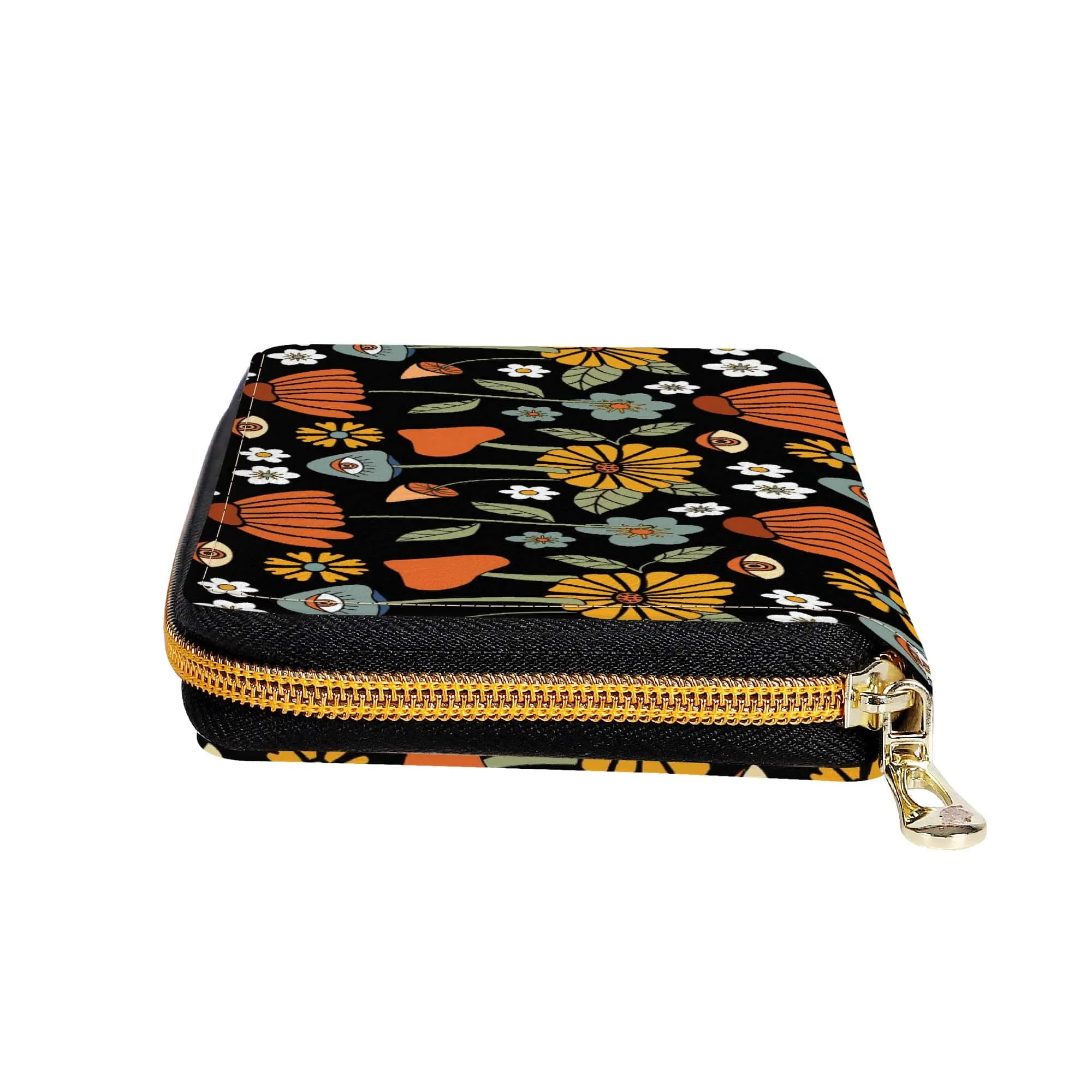 Hippie Mushroom On Black Zip-Around Wallet