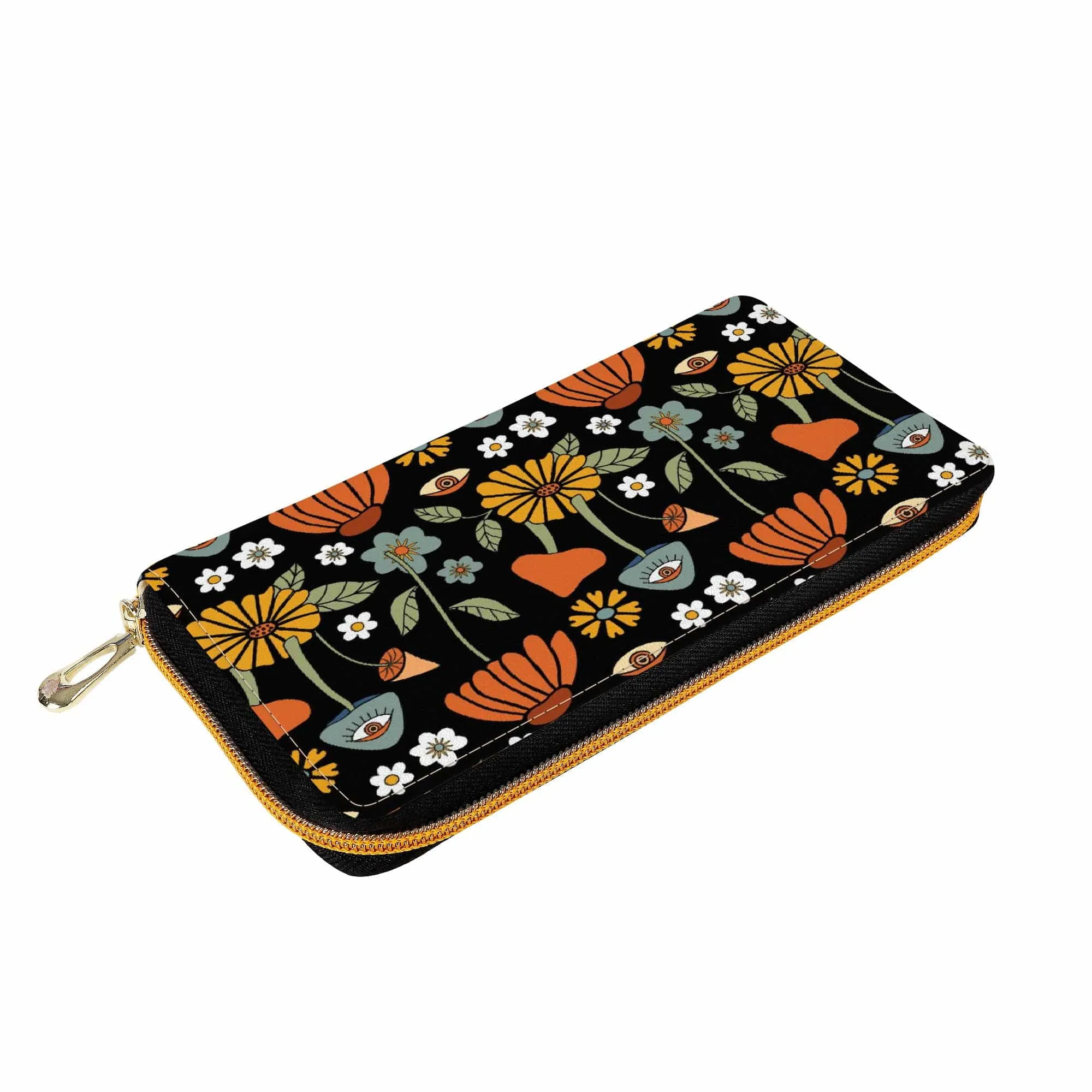 Hippie Mushroom On Black Zip-Around Wallet