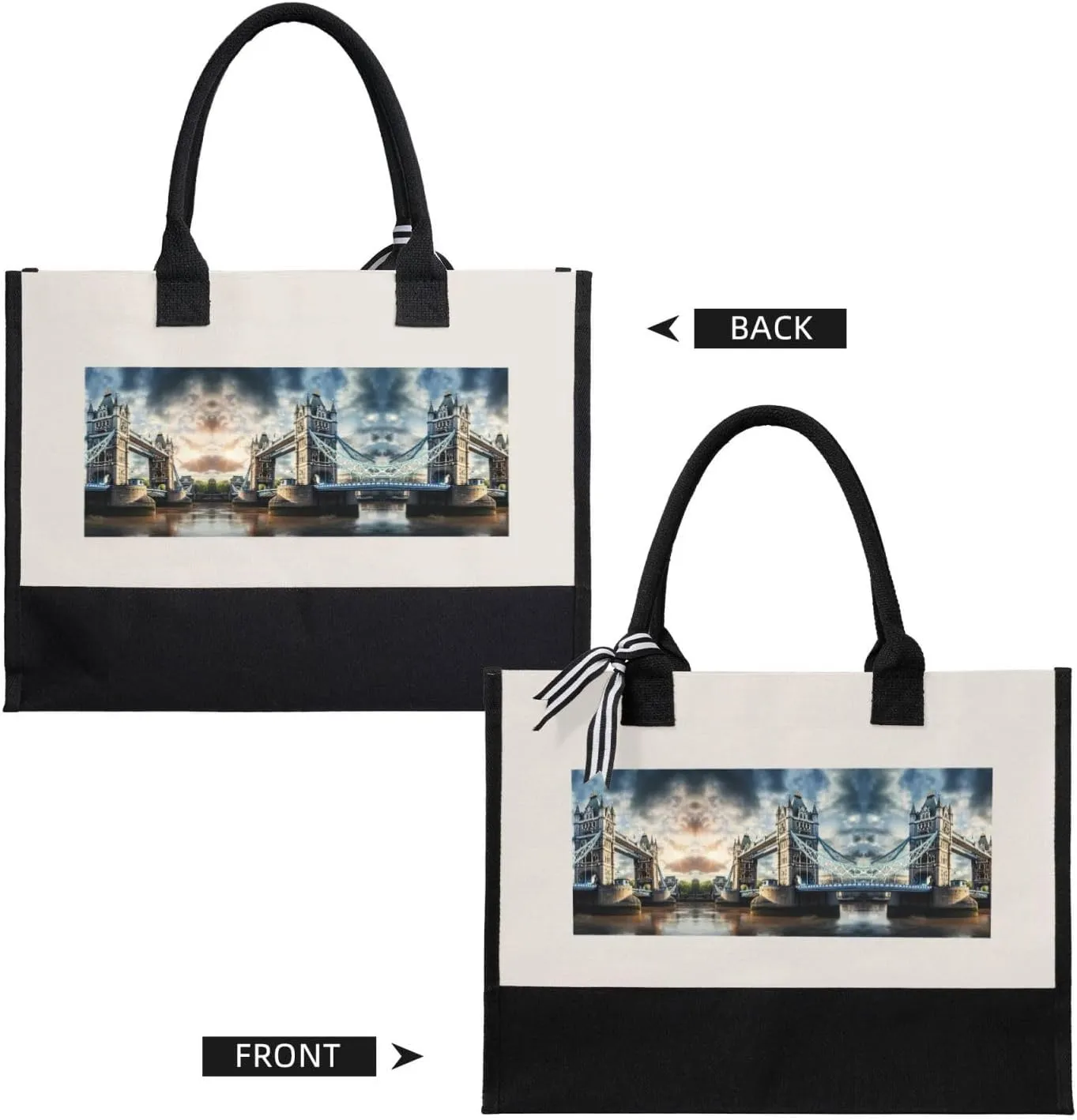 Historic Old Tower Bridge London Christmas Tote Bags With Handles Canvas Reusable Gift Bag For Women Holiday Travel