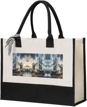 Historic Old Tower Bridge London Christmas Tote Bags With Handles Canvas Reusable Gift Bag For Women Holiday Travel