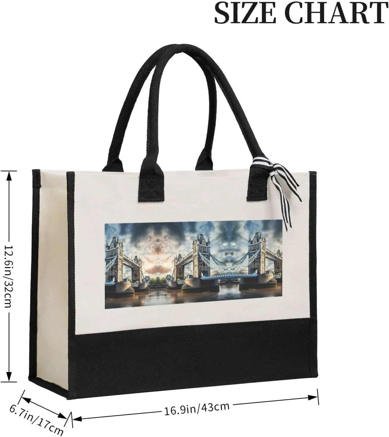 Historic Old Tower Bridge London Christmas Tote Bags With Handles Canvas Reusable Gift Bag For Women Holiday Travel