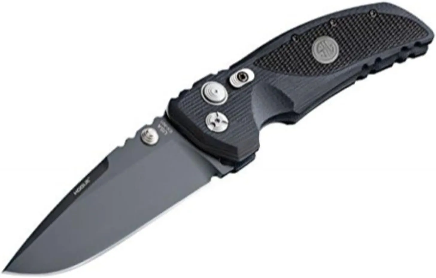 Hogue 36172 EX-01 3.5" Sig Tactical Folder Drop Point Blade Grey PVD G-10 Frame - Solid Black - Black Sig Medallion
