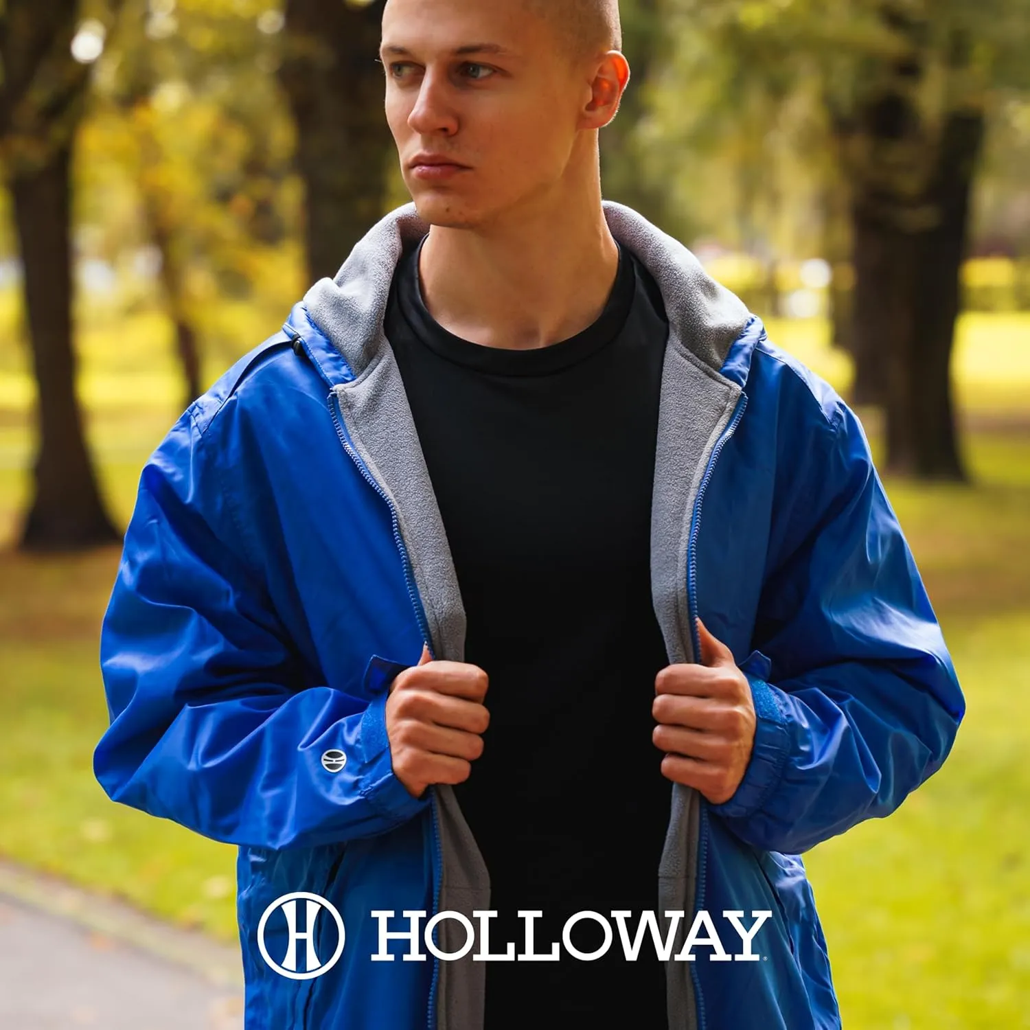 Holloway Men's Conquest Knee-Length Jacket – Warm-Up Wind/Water-Resistant Outerwear, Hooded & Adjustable Fit