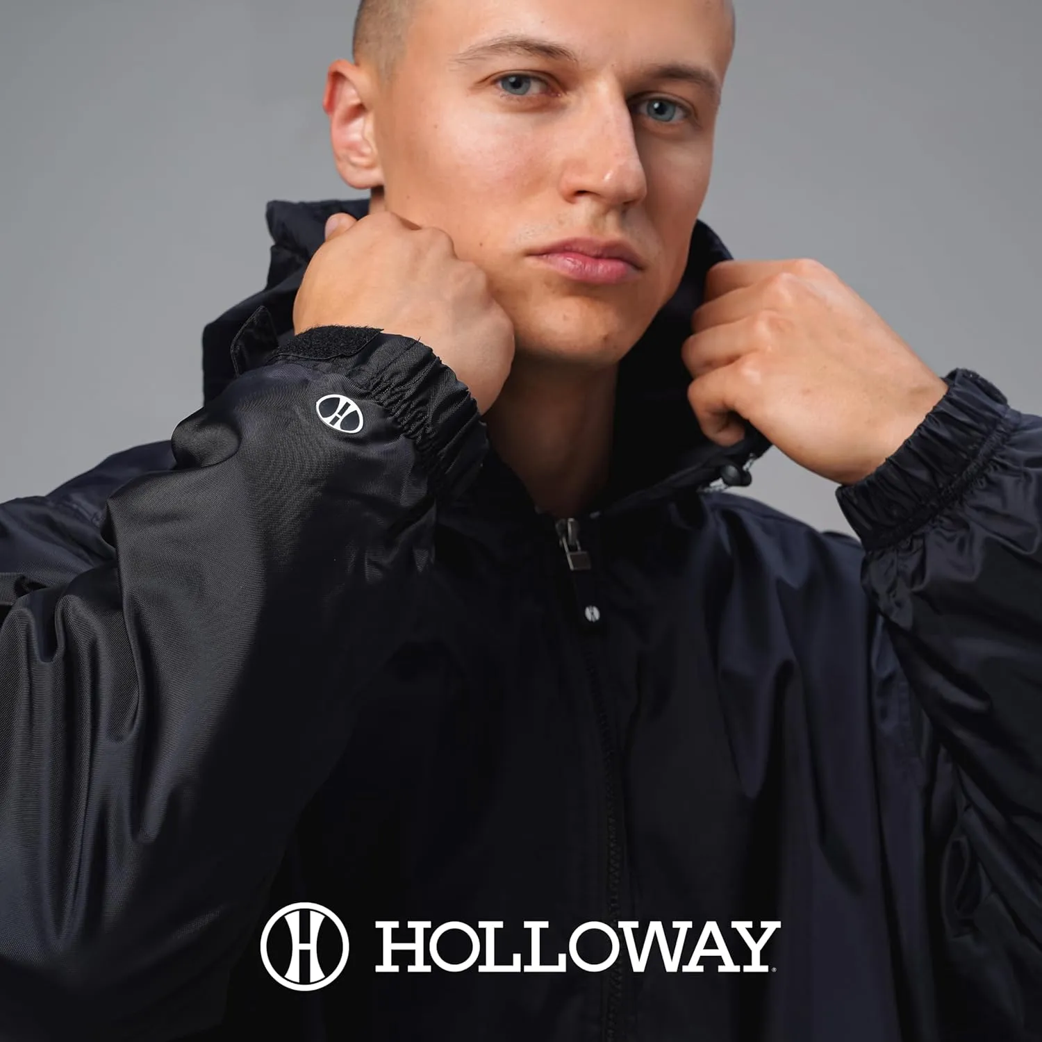 Holloway Men's Conquest Knee-Length Jacket – Warm-Up Wind/Water-Resistant Outerwear, Hooded & Adjustable Fit