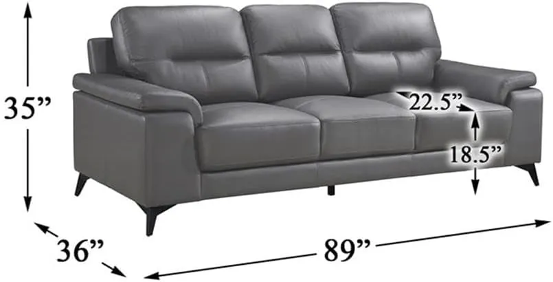 Homelegance 89" Leather Sofa, Dark Gray