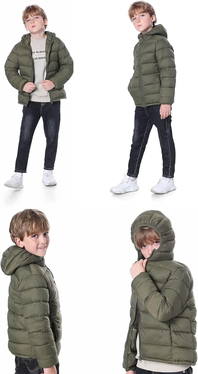 Hooded Puffer Jackets for Boys and Girls – Lightweight and Packable – Autumn and Winter Coat, Warm and Comfy