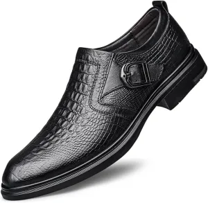HOOENG Dress Oxford Shoes for Men Slip On Round Toe Monk Strap Crocodile Embossed Vegan Leather Low Top Non Slip Rubber Sole Working (Color : Crocodile Embossed, Size : 6.5)