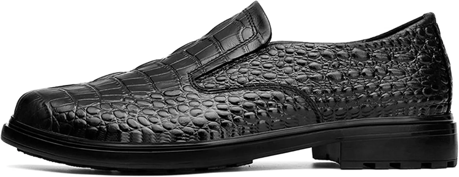 HOOENG Dress Shoes for Men Lace Up Round Toe Crocodile Embossed Leather Rubber Sole Block Heel Non Slip Resistant Party