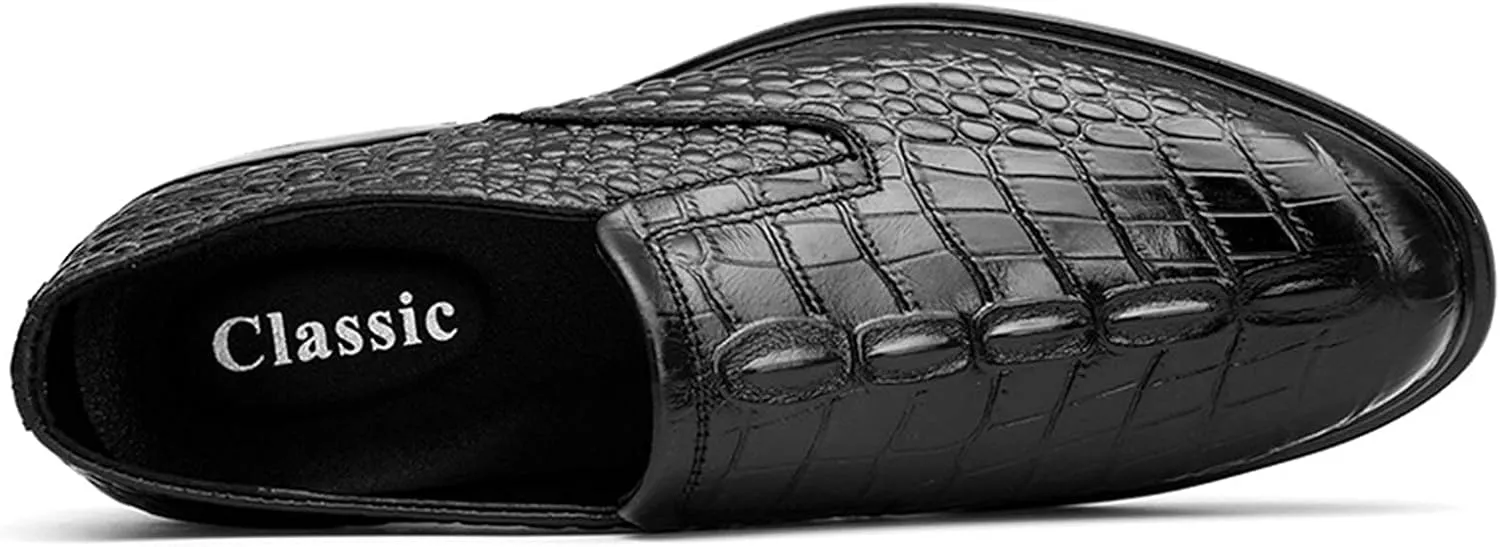 HOOENG Dress Shoes for Men Lace Up Round Toe Crocodile Embossed Leather Rubber Sole Block Heel Non Slip Resistant Party