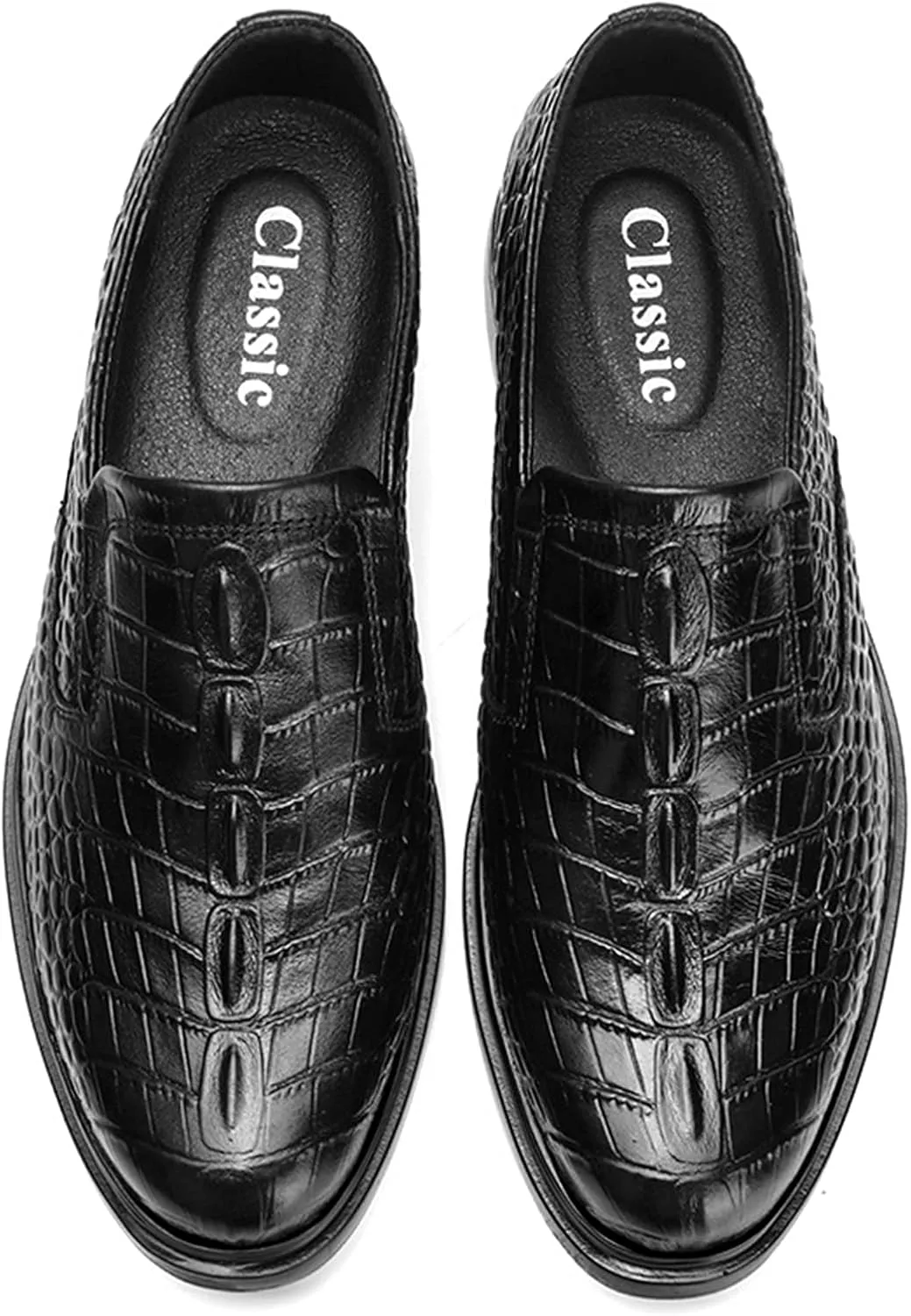 HOOENG Dress Shoes for Men Lace Up Round Toe Crocodile Embossed Leather Rubber Sole Block Heel Non Slip Resistant Party