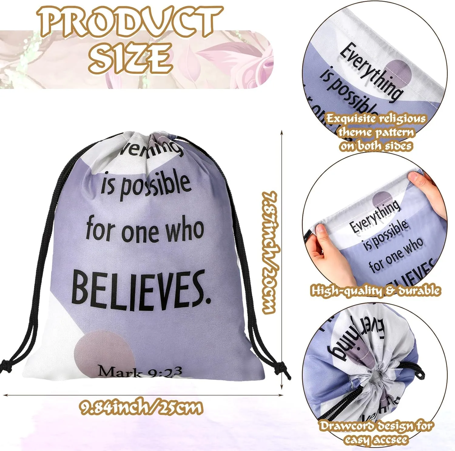 Hosuly 30 Pcs Bible Verse Drawstring Bags Christian Bag Bulk Easter Religious Gift for Women Travel Church Gym Sport Supply