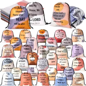 Hosuly 30 Pcs Bible Verse Drawstring Bags Christian Bag Bulk Easter Religious Gift for Women Travel Church Gym Sport Supply