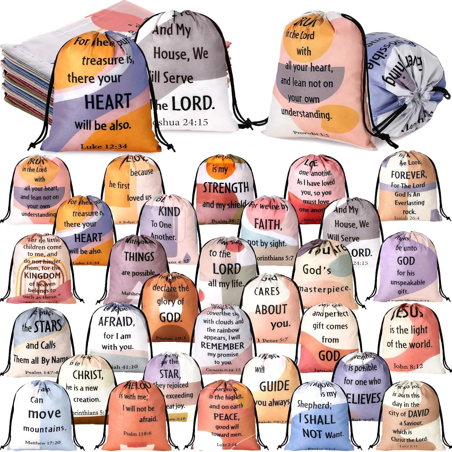 Hosuly 30 Pcs Bible Verse Drawstring Bags Christian Bag Bulk Easter Religious Gift for Women Travel Church Gym Sport Supply